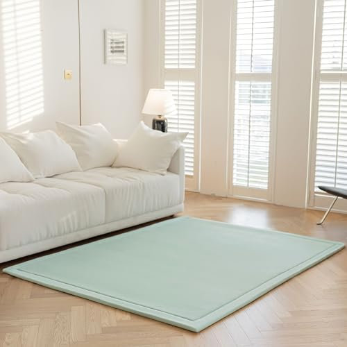 IOTXY Koralle Samt Teppich für Kinder - Samtmatte, krabbelteppich Baby, Krabbeldecke für kinderzimmer und Wohnzimmer, Hellgrün, 180 x 200 cm