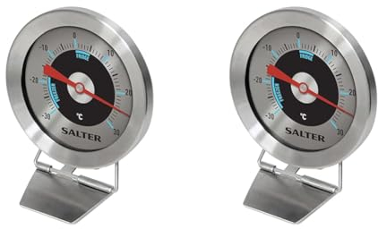 Salter 517 SSCR Termómetro Para Congelador De Fácil Lectura, Termómetro De Acero Inoxidable Para Frigoríficos, Con Rango De Temperatura -30 – 30°C, Lente De Cristal, Plateada (Paquete de 2)