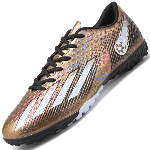 VLOOKST Fußballschuhe Herren Professionelle Fussballschuhe Kinder Jugendliche Erwachsene Fußballspiel Training Sportschuhe Athletics Outdoor Sport Turf Football Schuhe Unisex Gold EU 39