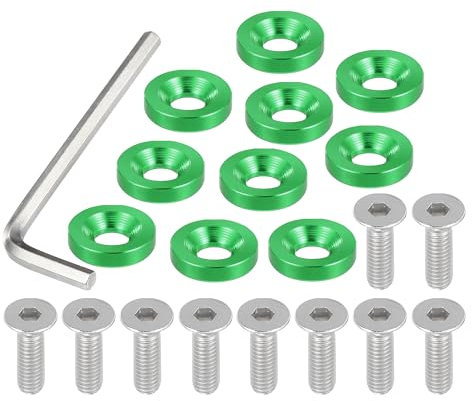 Motoforti Rondelle di Finitura Universali a Testa Svasata per Parafanghi e Paraurti, Kit di Viti Guarnizione per Motore per Auto e Moto, M6, Lega di Alluminio, Verde, 1 Set