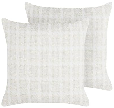 Beliani Dekokissen 2er Set beige/weiß Kariertes Muster 45 x 45 cm quadratisch Douris