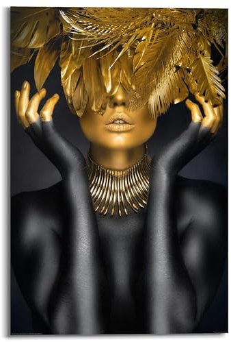 REINDERS Wandbild, Golden Feathers, Wohnzimmer, Bilder, Wanddeko, Room Decor, MDF, Gold, 90x60cm