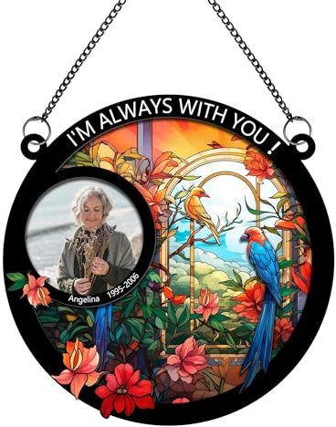 Personalisierter Ich Bin Immer Bei Dir Foto Sonnenfänger,Personalisiert mit Namen,Datum,Fensterdeko Hängend,Hängendes Sonnenfänger Ornament Zuhause Garten Outdoor Deko Erinnerungsgeschenk