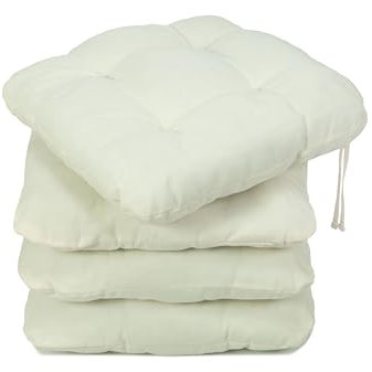 ZOLLNER 4er Set Sitzkissen in 38x38cm - gemütliche Stuhlkissen mit Bindebänder - waschbar bis 30°C - in beige - Oeko Tex® Zertifiziert