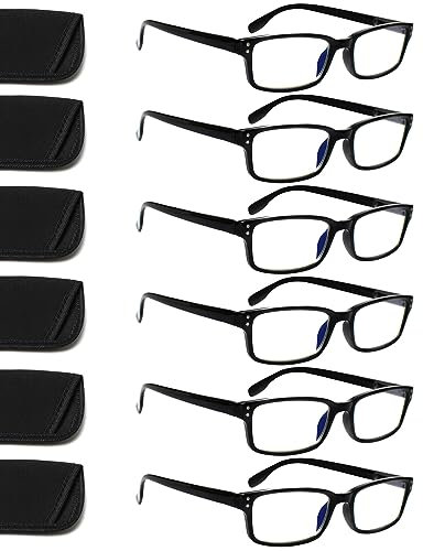 ZOECENT 6 Pack Lesebrille Herren Damen Blaulichtfilter Brille Federscharnier Computer Brillen Schwarz Lesebrillen (6 Schwarz, 2.00, x)