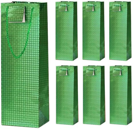 6 Pack Wine Gift Bags Metallic Wine Bottle Paper Bags Holographic Wine Bags for Wedding Birthday Christmas Retirement Party Supplies (Green)