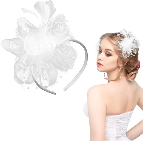 White Fascinators for Women, Headband Clip Fascinators Weddings for Women