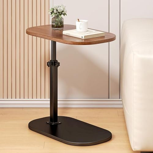 XUDREZ Verstellbarer C-förmiger Beistelltisch, 360° drehbarer Beistelltisch, Wohnzimmer-Sofatisch, moderner kleiner Couchtisch für Bett/Badewanne (Schwarz-Walnuss)