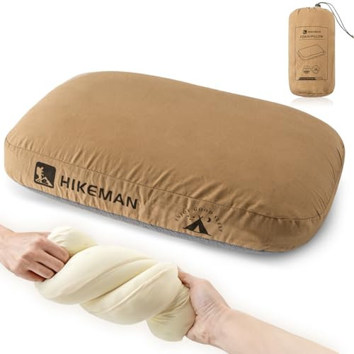 HIKEMAN Camping Memory Foam Pillow - Ultralight Travel Pillow Neck Support Pillow,Soft Ergonomic Sleeping Pillows for Camping,Car,Beach,Office (Brown)