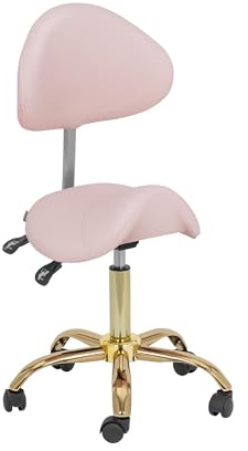 physa PHYSA MANNHEIM Sgabello a sella con schienale - 51-65 cm - 150 kg - Rosa chiaro, oro Sgabello regolabile con schienale