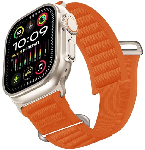 Kompatibel mit Apple Watch Ultra 2/1 Armband, Alpine Loop Ultra Textil Stretch Nylon Sport Strap Geflochtenes für 49mm 46mm 45mm 44mm iWatch Series SE 10/9/8/7/6/5/4/3 Herren Damen,Orange