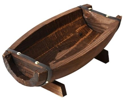 POPETPOP Outdoor Barrel Planter Vintage Charm 14.5x9.2 Inch Half Barrel Plant Pots for Indoor/outdoor Decor Rustic Wooden Flower Pot for Wedding Photo Prop