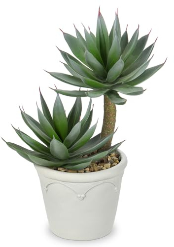 Arborus Artificial Agave Succulents Plants in Cement Pots 33CM Tall Faux Succulents with Two Heads Decorative Fake Potted Plants Indoor for Farmhouse Table Desk Shelf Bathroom Home Decor