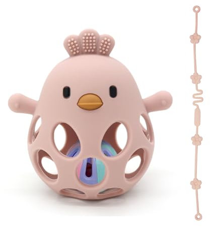 Beißring & Rassel für Babys - Sensorik Spielzeug ab 0 Monate, Zahnungshilfe & Greifball - Geschenk für Jungen & Mädchen Rabbit (white)