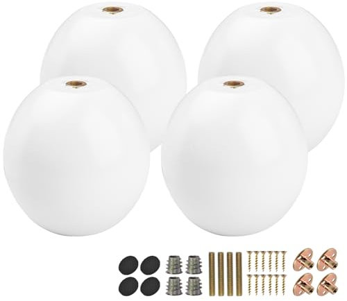 La Vane Lot de 4 pieds de meubles ronds en bois massif de 10,2 cm, minimalistes et modernes en bois blanc avec boulon M8 et plaque de montage pour canapé, commode, table basse, armoire, placard