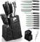 FULLHI 14-Piece Block Knife Set, Chef's Knife Steak Knife with Block and Sharpener, Kitchen Knives Set, Multi-Coloured Handle, Gifts for Men Women (Black Resin)