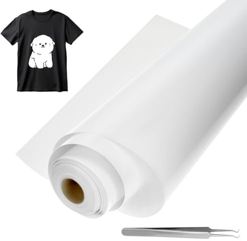 QWORK® Rotolo di Vinile Adesivo 30,5x10m per Tessuti - Bianco Lucido, Resistente ad Acqua e Intemperie - Vinile Termoadesivo Permanente per T-shirt e Altri Tessuti