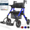 VOCIC 2 in 1 Wheelchair Rollator with Seat, Outdoor Rubber Tyre, Foldable Aluminum Mobility Walker with Brakes, Bag for Senior, 20cm Wheel for All Terrain Transport Chair, 5 Year Support