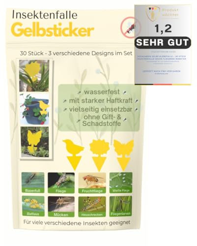 Schaumex® Gelbsticker Klebefalle – 30 Stück Insektenfalle gegen Fliegende Insekten, Trauermücken & Fruchtfliegen – Starke Haftkraft, wetterfest & ungiftig – Perfekt für Pflanzen, Garten & Innenräume
