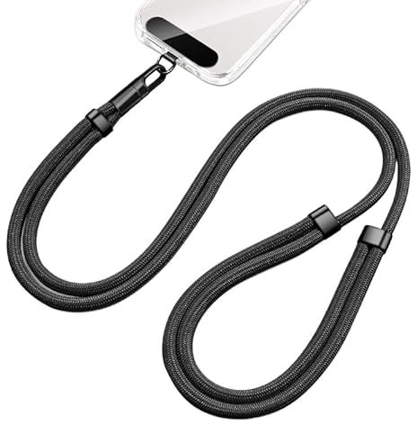 newplenty Catena per cellulare universale, cinturino regolabile per cellulare da appendere in doppia corda di nylon, robusto, comodo, con fibbia in metallo, durevole, Nero , Taglia unica