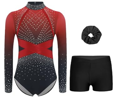 Sinleey Turnanzug Mädchen Langarm Gymnastikanzug Mit Hose Und Haarband 3-teiliges Gymnastik-outfit Wettkampf