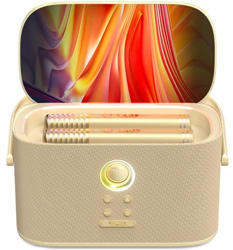 Ikarao Máquina De Karaoke Para Adultos, Pantalla De Letras, 2 Micrófonos Inalámbricos Autocargables, Corrección Vocal Y EQ, Altavoz 140 W, Conexión TV-Dorado