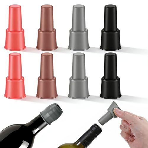 Silikon Weinstopfen 8 Stück Wiederverwendbare Sektflaschenstopfen Silikon Flaschenverschlüsse Luftdicht Auslaufsicher Weinverschluss Sektverschluss Flaschenstöpsel für Wein Sekt Bier Champagner
