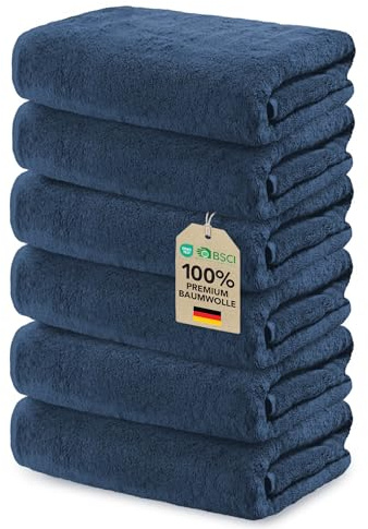 Ôhm Handtuch Baumwolle 50x100 cm Marineblau 6er-Set | Kompaktes Format für schnelles Händetrocknen in Küche oder Bad, ohne Fusseln zu hinterlassen.