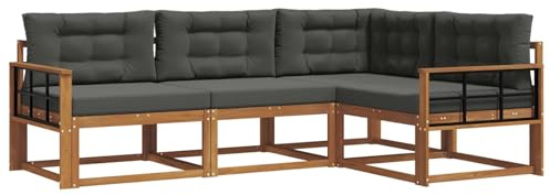 vidaXL Outdoor-Sofagarnitur mit Kissen 4 pcs Natur und Anthrazit, Garten Modular Outdoor Sofa, Langlebiges Sektionales Set, Bequeme Patio-Sitzgelegenheiten, Moderner Akazienholz-Lounge