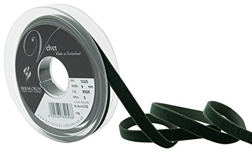 Berisfords Velvet Ribbon Olive 15mm x 10m - Nylon Craft Ribbon for Sewing, Gift Wrapping and Hair Accessories
