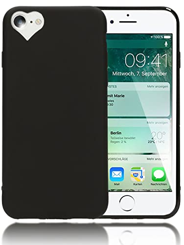 NALIA Cover Cuore compatibile con iPhone SE 2022 / SE 2020/8 / 7 Custodia, Protettiva Morbido Silicone Copertura Sottile Gomma Gel Bumper, Ultra-Slim Case Skin Guscio Grip Etui, Colore:Nero