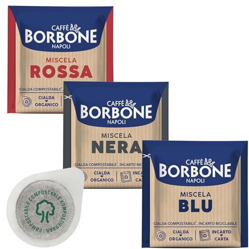 3 x 50 Kaffeepads Caffè Borbone 50 Kaffeepads Mischung schwarz, 50 Blau und 50 Red