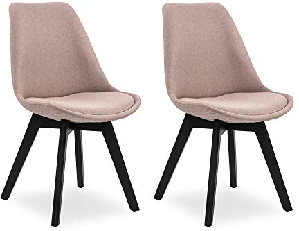 SalesFever Esszimmerstuhl Cleo 2er Set | Bezug Stoff in Rosé | Knopfsteppung | Polsterstuhl in modernen Farben | Schwarze Beine aus Buche | Retro Design