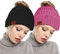 O³ Strickmütze mit Zopfloch, Mütze Damen 2 Stück, Wintermütze für Pferdeschwanz, Ponytail Beanie (Rosa und Schwarz)