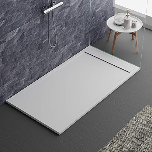 piatto doccia bianco, design moderno, modello Siviglia, in Mineralmarmo effetto ardesia, luxury, gelcoat, slim 3cm 90x130