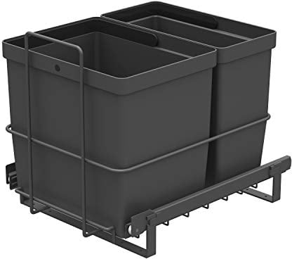 LM 64/2 Einbau Mülleimer ausziehbar mit 2 Abfalleimer (1x11L, 1x16L) Korbauszug anthrazit 32,8x43,3x35,4 cm - Duo Mülltrennsystem für die Küche Unterschrank