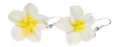 Miniblings Frangipani Ohrringe Blume Blumenohrrige Plumeria Surfing Weiß Clay - Handmade Modeschmuck I Ohrhänger Ohrschmuck versilbert
