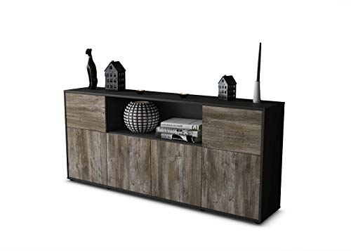 Stil.Zeit Sideboard Ernie, Korpus anthrazit matt, Front Holz-Design Treibholz (180x79x35cm) Push-to-Open Technik & Leichtlaufschienen