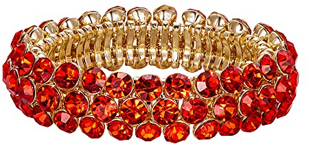 EVER FAITH Braut Armband für Hochzeit Funkelnde Kristall Strass Stretch Armkette für Damen Mädchen Rot