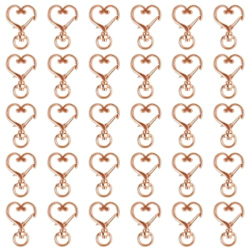 YXHZVON 30 Stück Herz Schlüsselanhänger, Karabiner Herz Schlüsselbund Metall Klein Schlüsselring Frauen für DIY Kreative Karabinerhaken Basteln (Roségold)