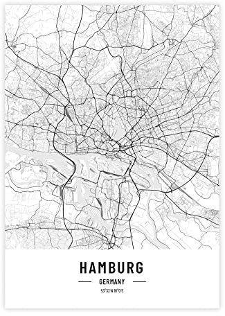 Städteposter Hamburg in schwarz-weiß · Wandbild mit Stadtplan · DIN A2 (42x59,4cm) · als Dekoration oder Geschenkidee · Var. C