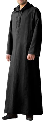 YAOHUOLE Men's Kaftan Thobe Long Sleeve Abaya Long Gown Robe Muslim Robe with Hoodie