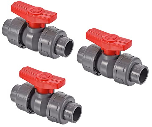 PATIKIL 20mm ID Valvola Sfera Doppio Raccordo 3 Pezzi PVC Connettore Tipo Arresto Valvola Interruttore per Controllo Flusso Acqua Grigio