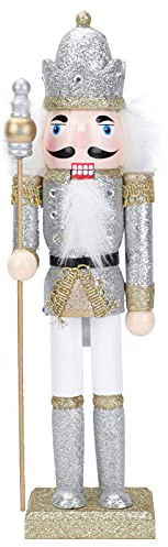PRETYZOOM Christmas Nutcracker Ornaments 12 Wooden Nutcracker Soldier Figure Decor Christmas Decorations Doll Ornament for Festival Party Outdoor Xmas Gifts (Silver)
