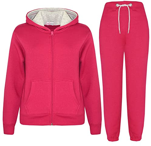 A2Z 4 Kids Plain Tracksuit Contrast Fleece Hoodie with Joggers Jogging Sweatpants Pants Sports Activewear Outfit Set For Childrens Girls Boys Age 2-13 Years