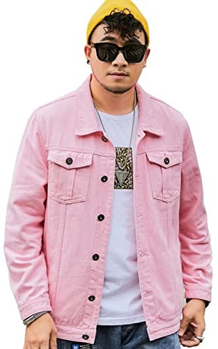 Hommes Denim Manteau Veste en jean rose masculin (Couleur : Rose, Size : M)