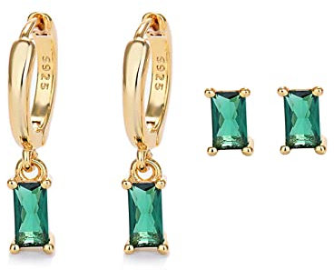 Mocicafier Goldene Ohrringe Damen mit grünem Tropfen und grünem Ohrstecker 14K Gold Ohrringe Set für Mädchen und Männer 4PCS