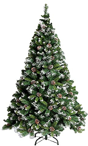 VA-Cerulean - Albero di Natale artificiale, 150 cm, in PVC verde con effetto neve, ignifugo, montaggio rapido, decorazione natalizia con supporto, albero di Natale