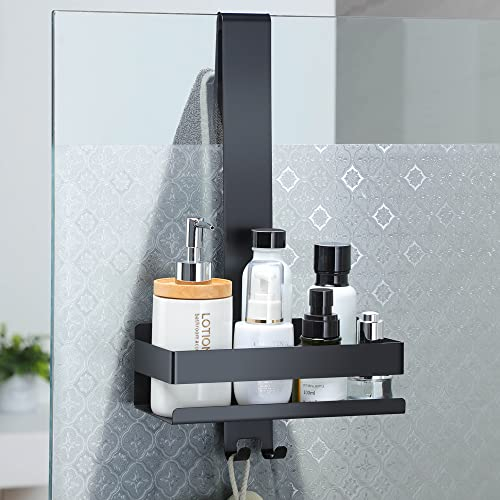 Cooeco Duschablage zum Hängen Schwarz - Edelstahl Duschkorb, Dusche Ablage mit Haken, Badezimmer Organizer Shampoo Halterung für Dusche,ohne Bohren