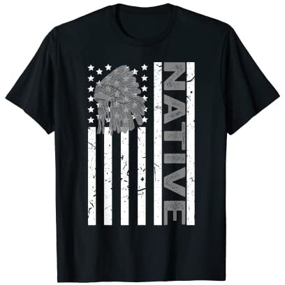 Indianer-Stammeskopf-Kleid, USA-Flagge, 4. Juli T-Shirt